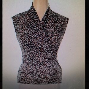 CHAUS LEOPARD PRINT WRAP FRONT SLEEVELESS TOP NWT!